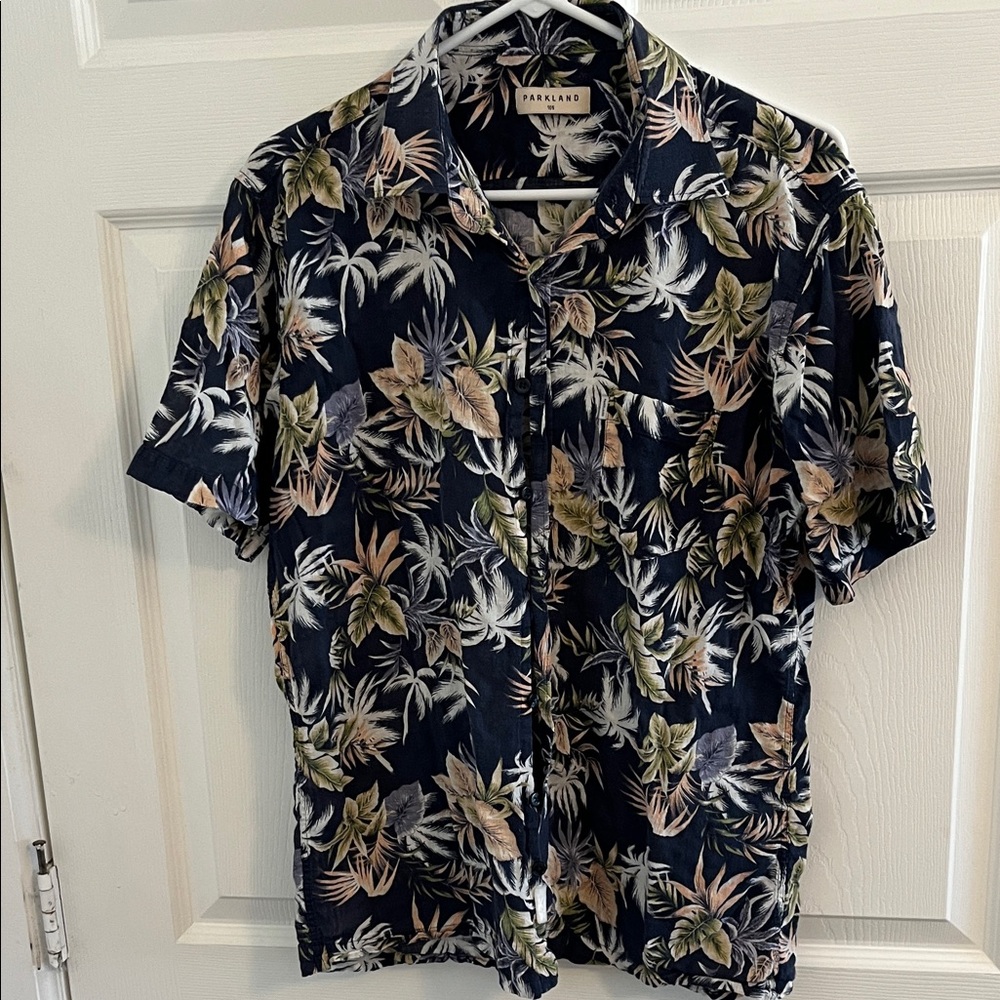 Men's Leaf Print Casual Shirt - Black and Green